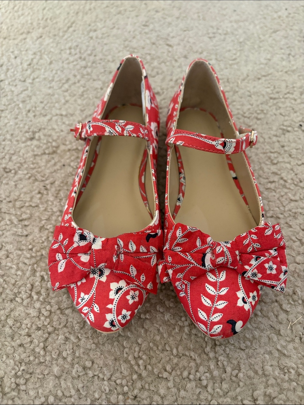 Janie and Jack Red Floral Bow Mary Jane Flats